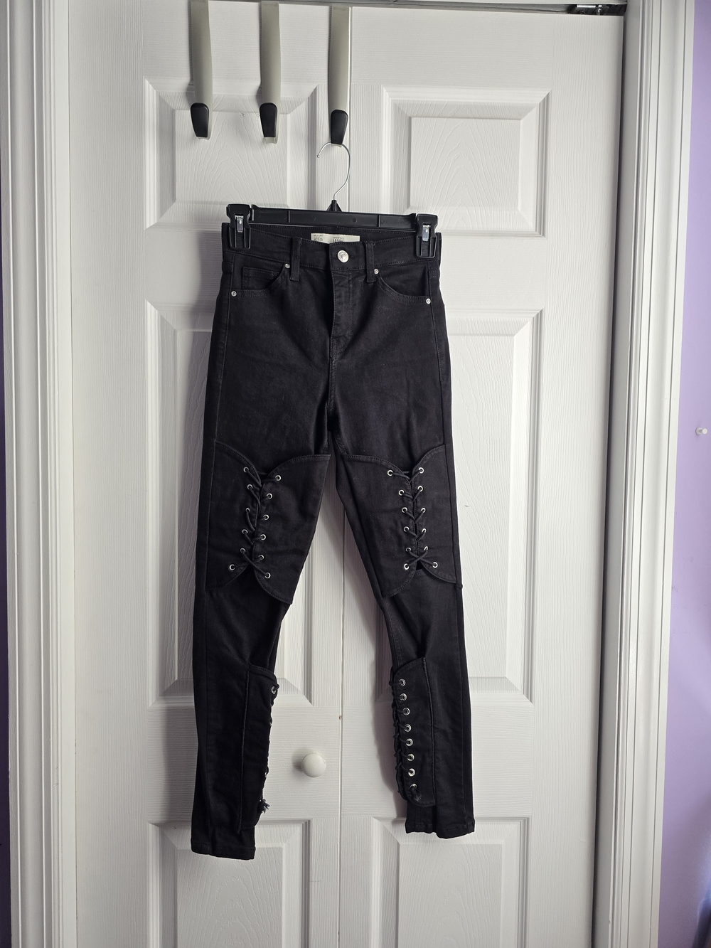 Topshop Motto Jamie Black Lace-Up Skinny Jeans Size 25 Length 30in
